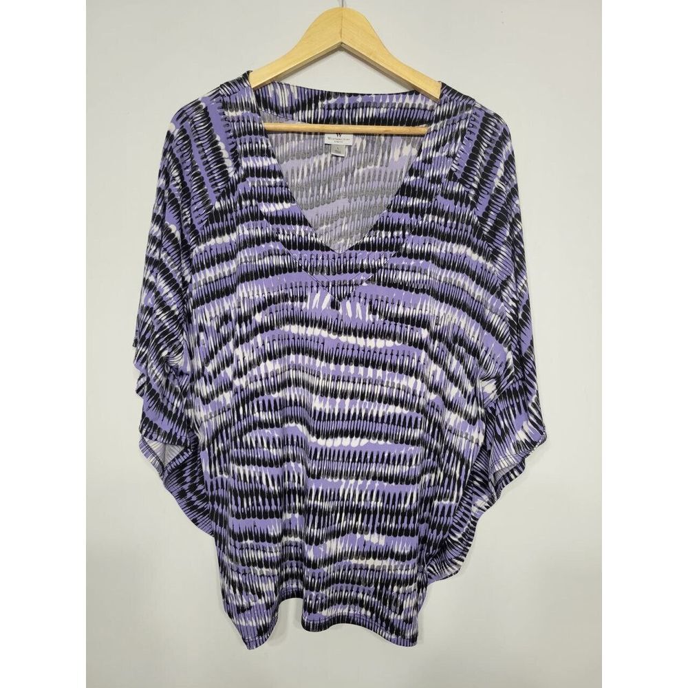 Worthington Women's Poncho Top With Sleeves V-neck Abstract Print Size XL